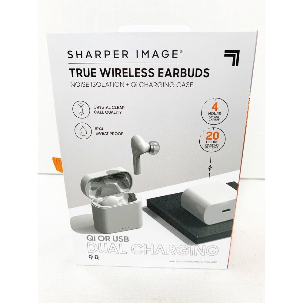 NEW Sharper Image True Wireless Earbuds with Noise Isolation & Qi Charging Case